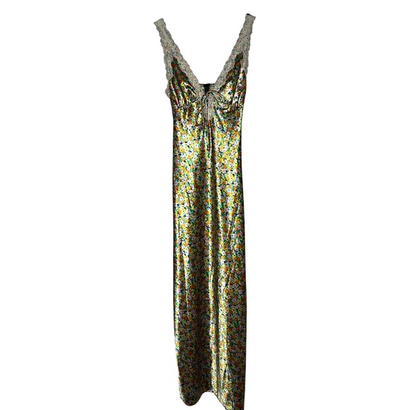 NWT Wild Fable Women's Floral Print Maxi Slip Dress Lace Trim V Neck Size XXS - Picture 3 of 8